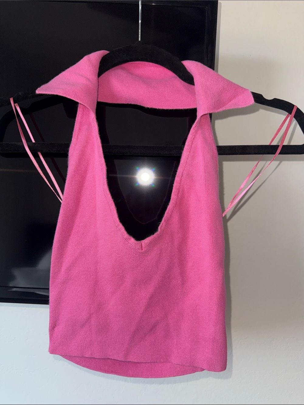Signature8 Bright Pink V-Neck Knit Halter Tank